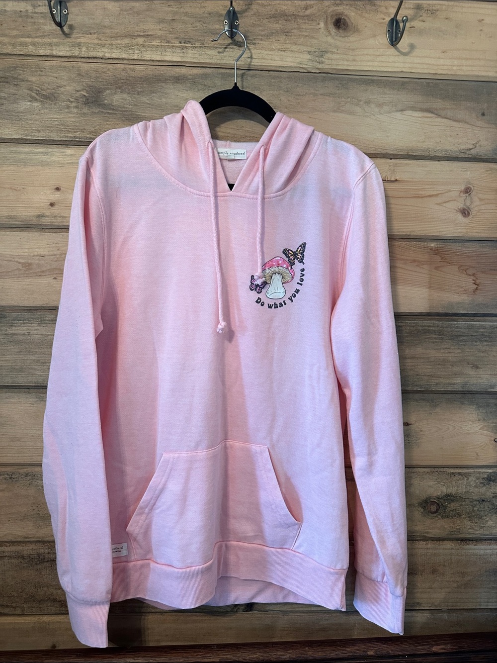Simply Southern Pink Hoodie with Mushroom & Butterfly Chest Graphic